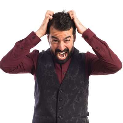 frustrated man wearing waistcoat